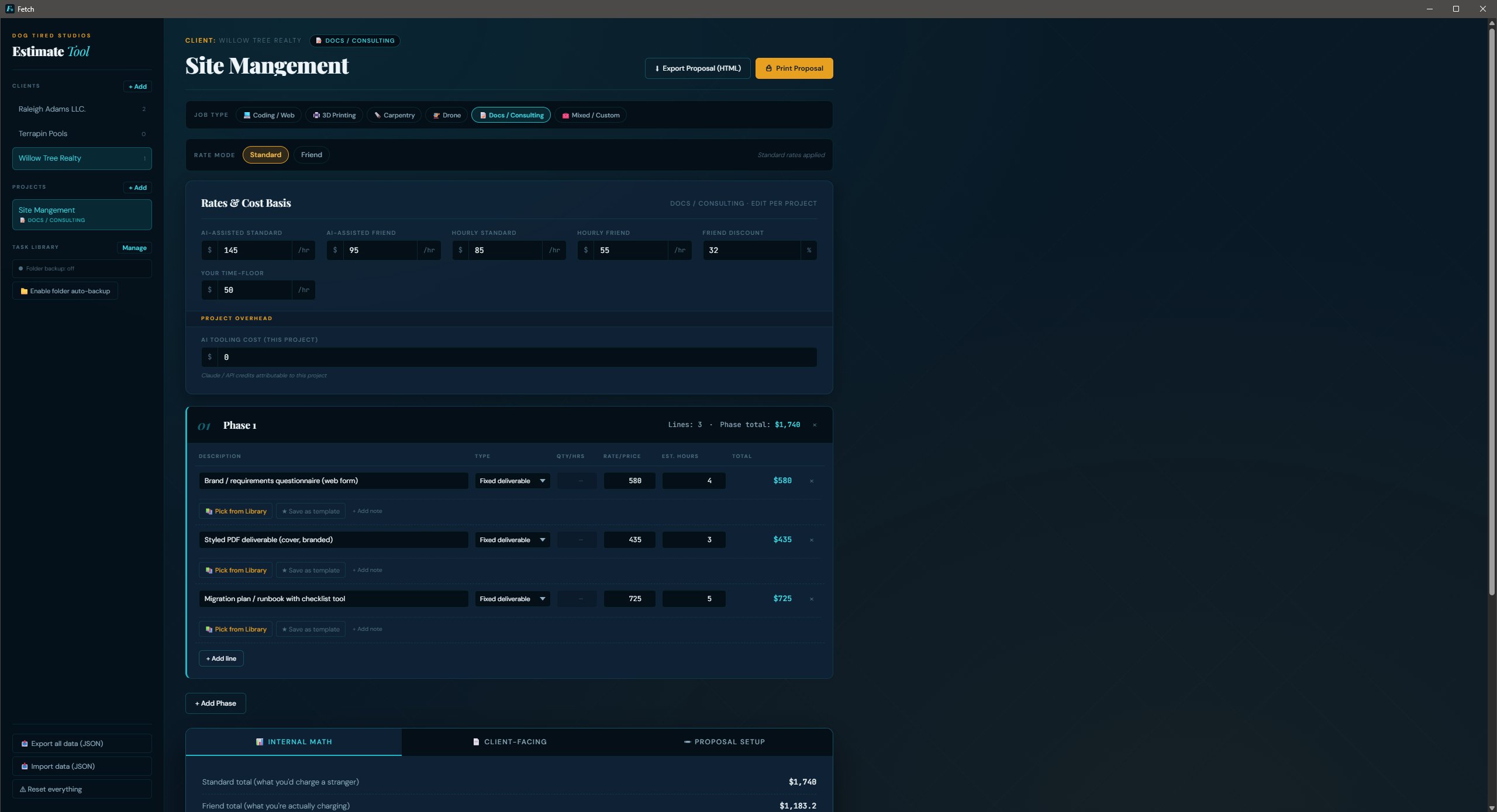 Fetch Project Estimator screenshot